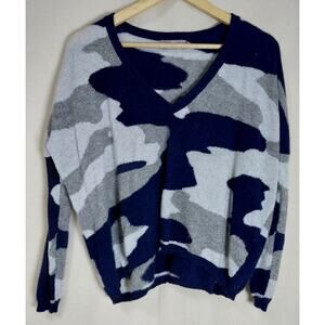 BRODIE Cashmere Camo Sweater V-Neck Knit Long Sleeve 100% Cashmere Women Size M